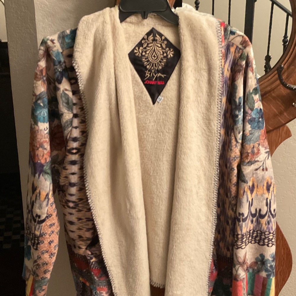 Johnny Was Floral BIYA Sherpa hoodie/jacket/coat.